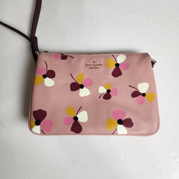 Kate Spade Jackson Leather Triple Gusset Dusk Buds Pink Floral Crossbody - Picture 7 of 13